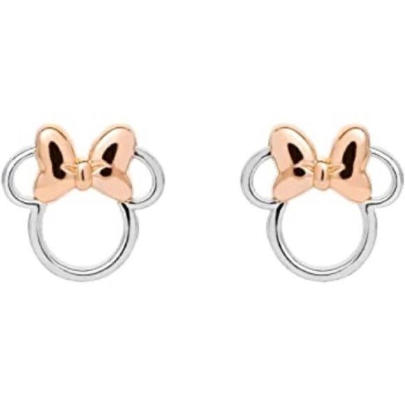 DISNEY Sterling Silver Minnie Mouse Stud Earrings with Pink Bow NWT - Picture 1 of 11